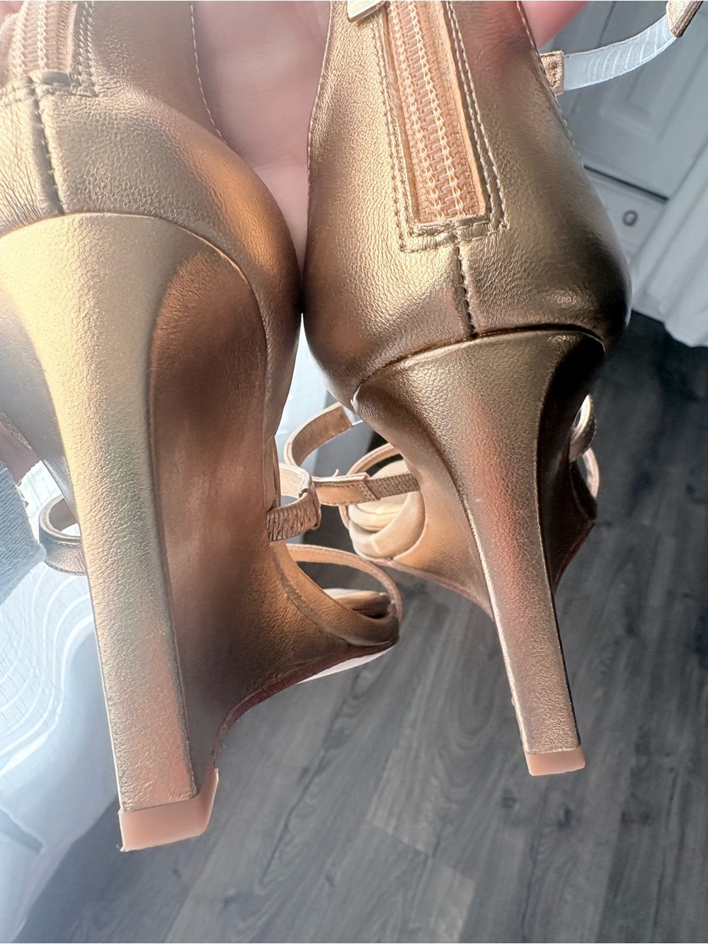 Tamara Mellon Rose Gold Strappy Block Heel Sandals - Picture 8 of 8